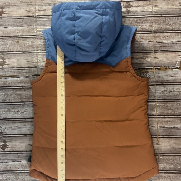 Patagonia Bivy Sisu Hooded Puffer Down Canvas Vest size S color Brown Blue - Picture 9 of 10